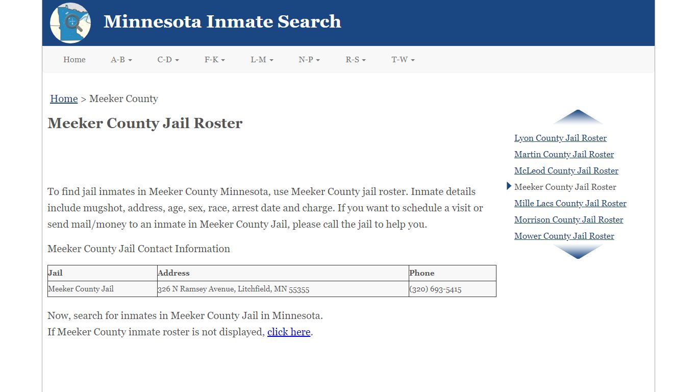 Meeker County Jail Roster - Minnesota Inmate Search