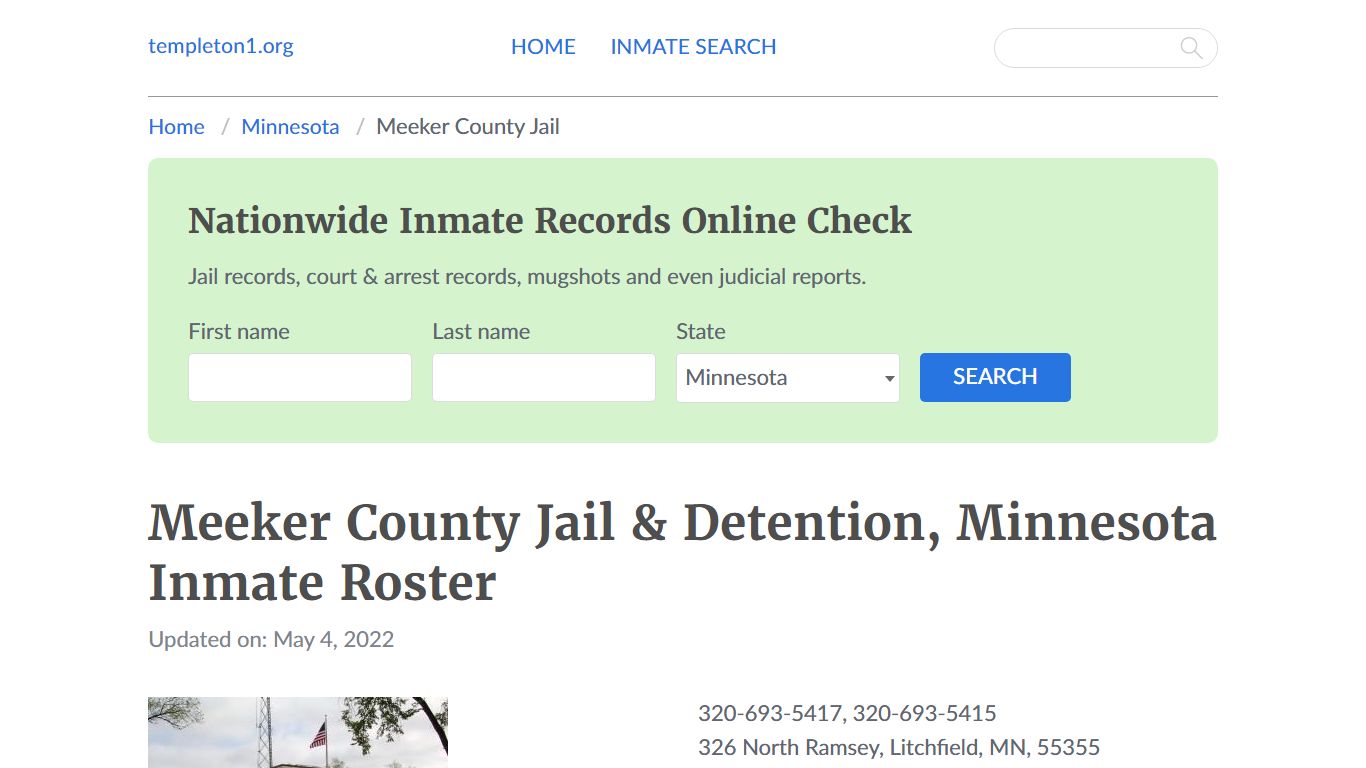 Meeker County Jail & Detention, Minnesota Inmate Booking